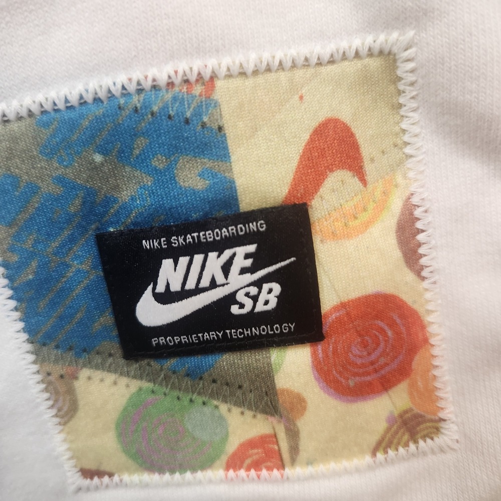 Nike SB Mens White Patchwork‎ Hood Pullover Hoodie Large Skateboarding Logo - Picture 6 of 10